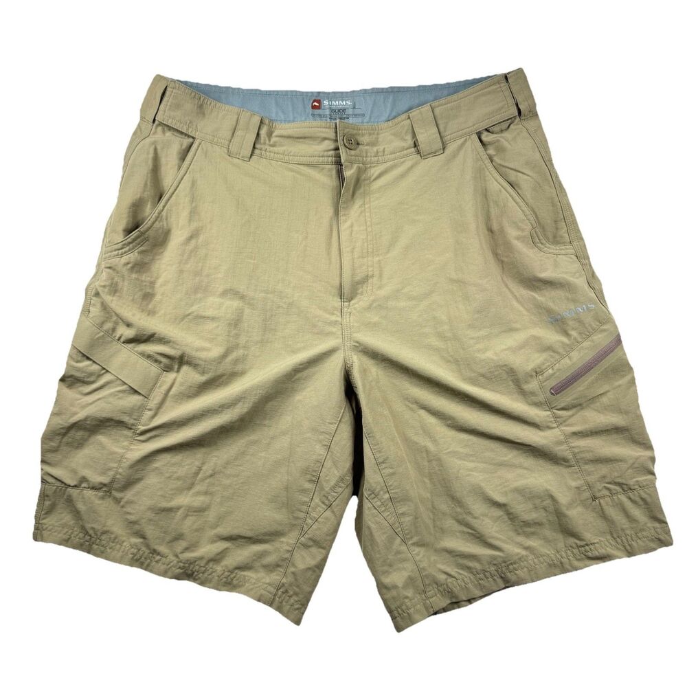 Simms Guide Series Shorts Men L Khaki Fishing Quick Dry Zip Pockets Outdoor